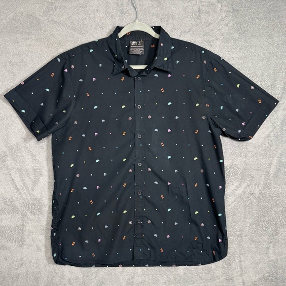 Taco Bell Black Multicolor Icon Print Short Sleeve Button Up Shirt Men’s Large L - Picture 1 of 10